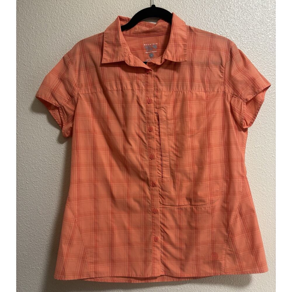Mountain Hardwear Women’s Sz 12 Orange Terralake Button Down Plaid Top Hiking